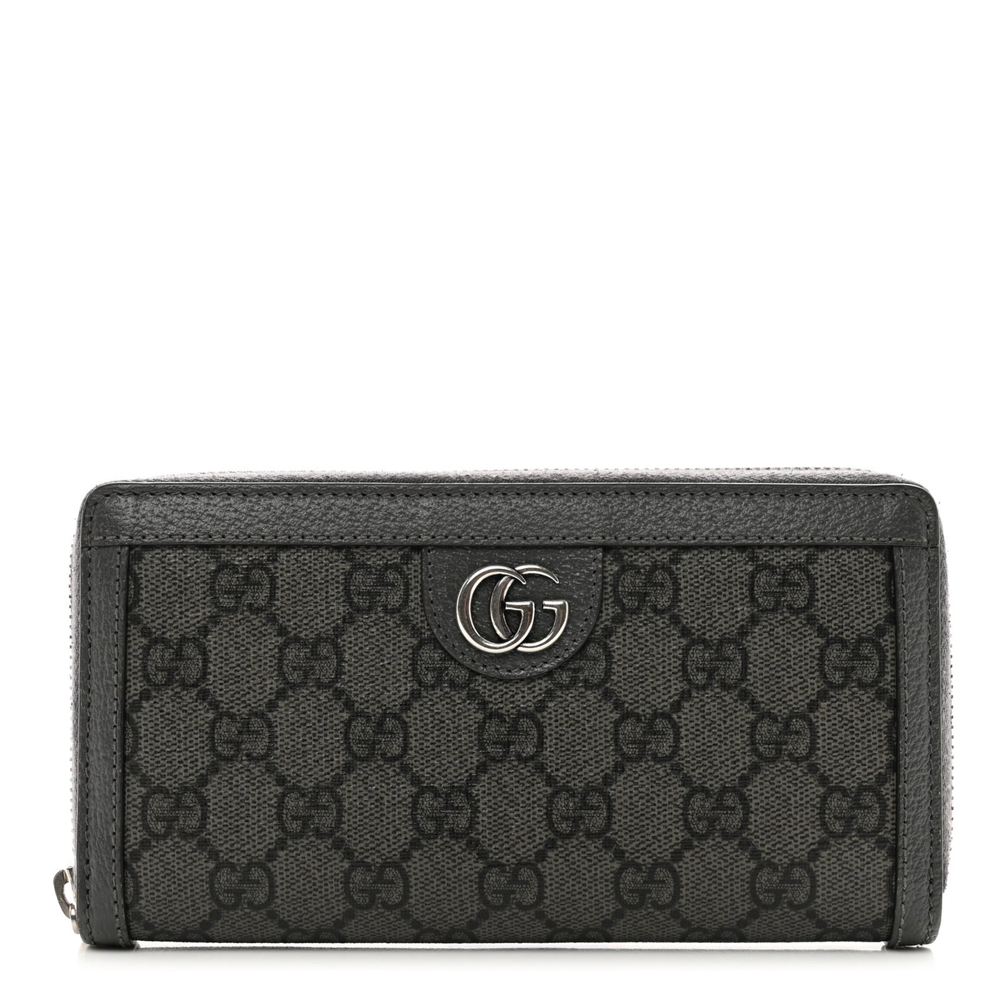 GG Supreme Monogram Textured Dollar Calfskin Ophidia Zip Around Wallet Grey Black Graphite Grey