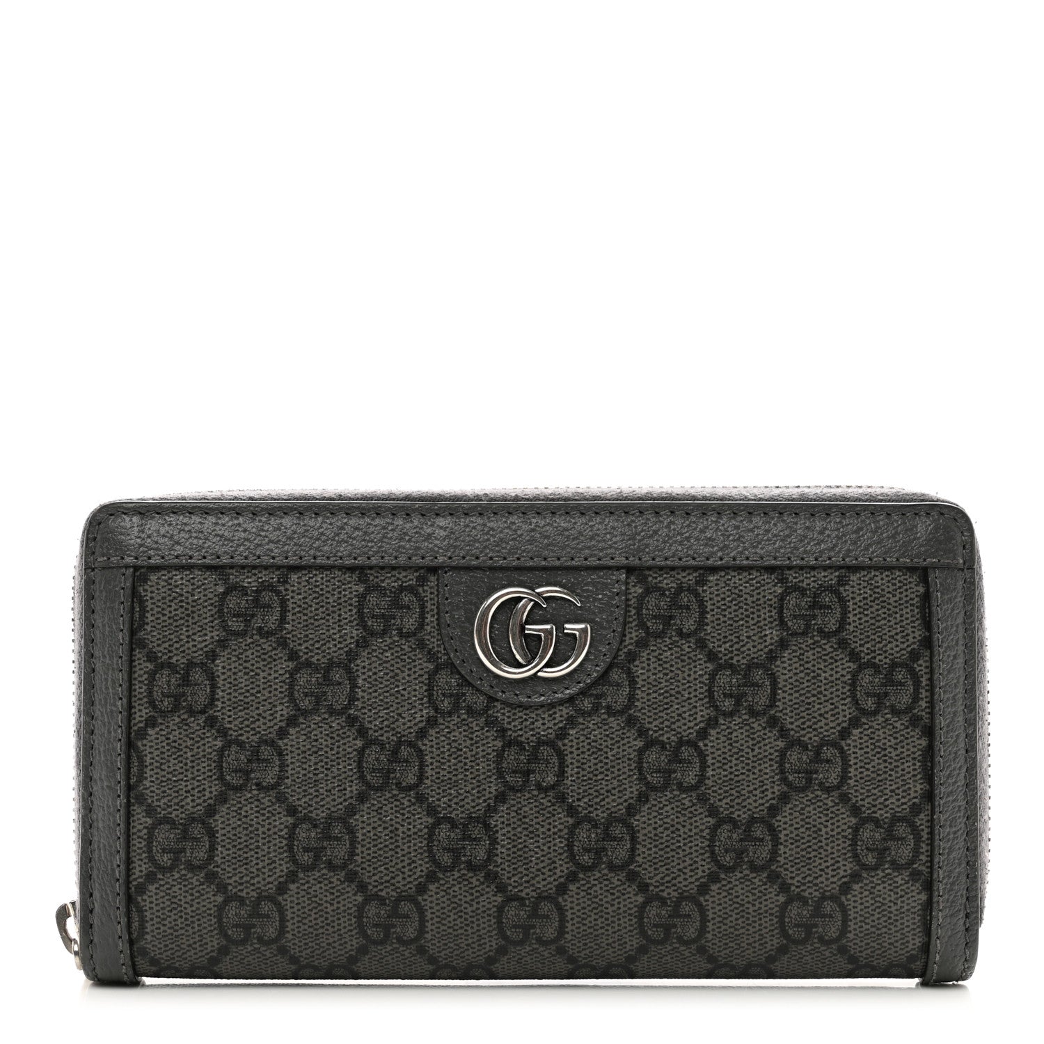 Gucci GG Supreme Monogram Textured Dollar Calfskin Ophidia Zip Around Wallet Grey Black Graphite Grey 1 of 9