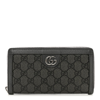 Gucci GG Supreme Monogram Textured Dollar Calfskin Ophidia Zip Around Wallet Grey Black Graphite Grey 1 of 9