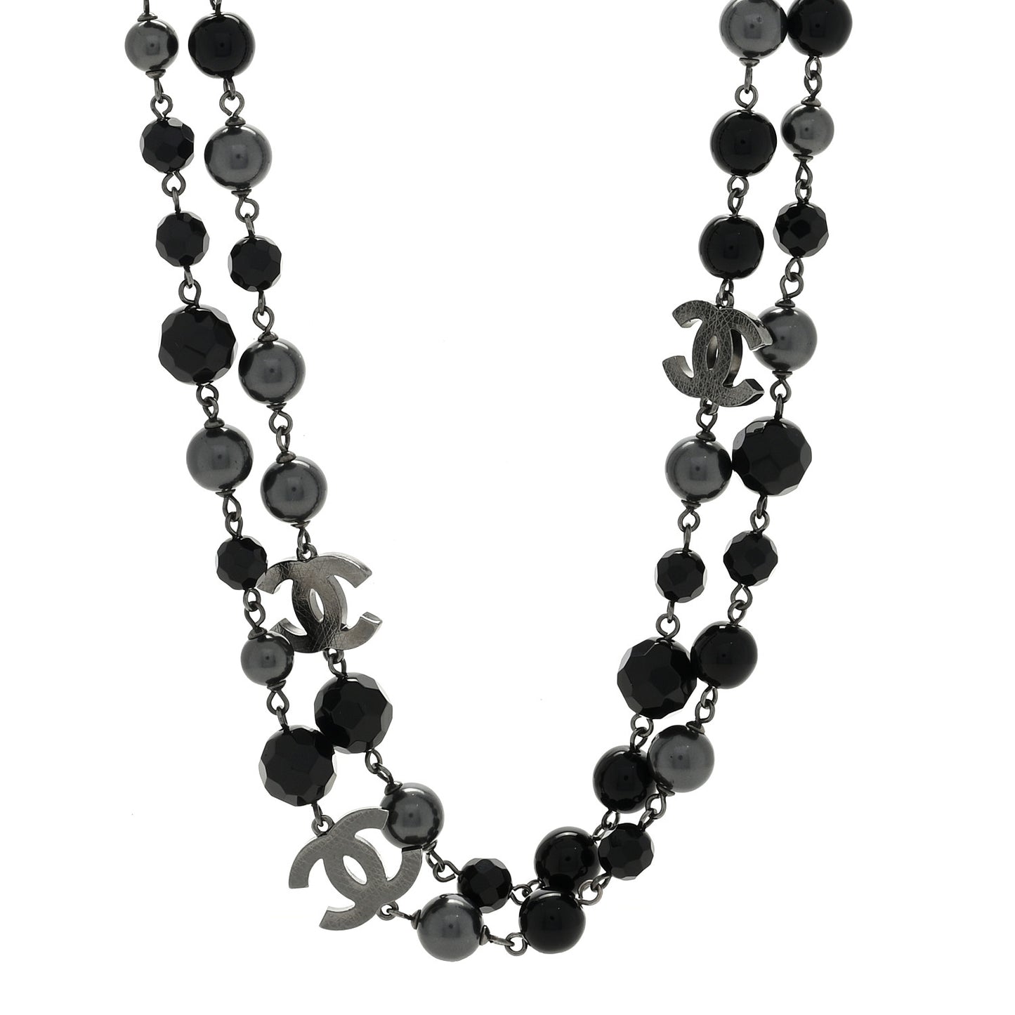 Ruthenium Pearl Beaded CC Long Necklace Black