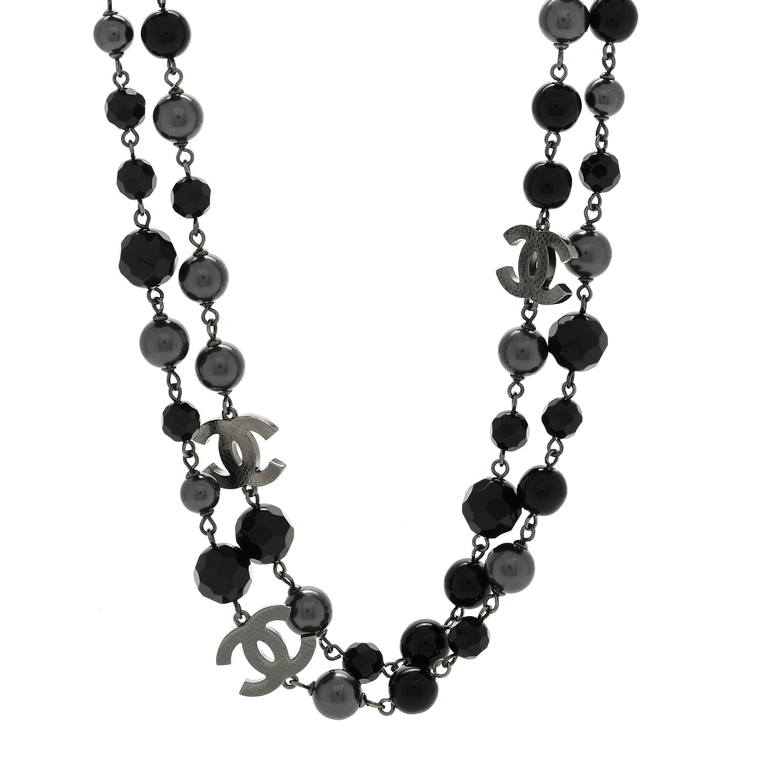Chanel Ruthenium Pearl Beaded CC Long Necklace Black 1 of 5