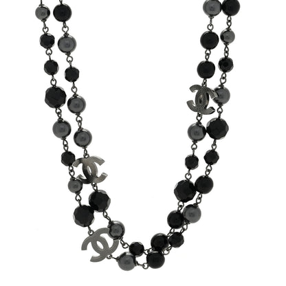 Chanel Ruthenium Pearl Beaded CC Long Necklace Black 1 of 5
