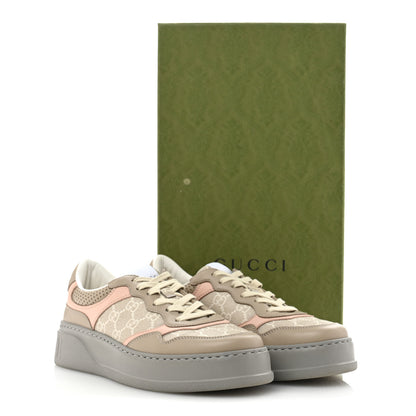 Gucci Calfskin GG Supreme Monogram Perforated Womens Platform 55mm Sneakers 39.5 Apricot Pink Beige Grey 9 of 9