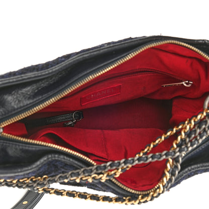 Chanel Tweed Calfskin Quilted Medium Gabrielle Hobo Black Blue 8 of 10