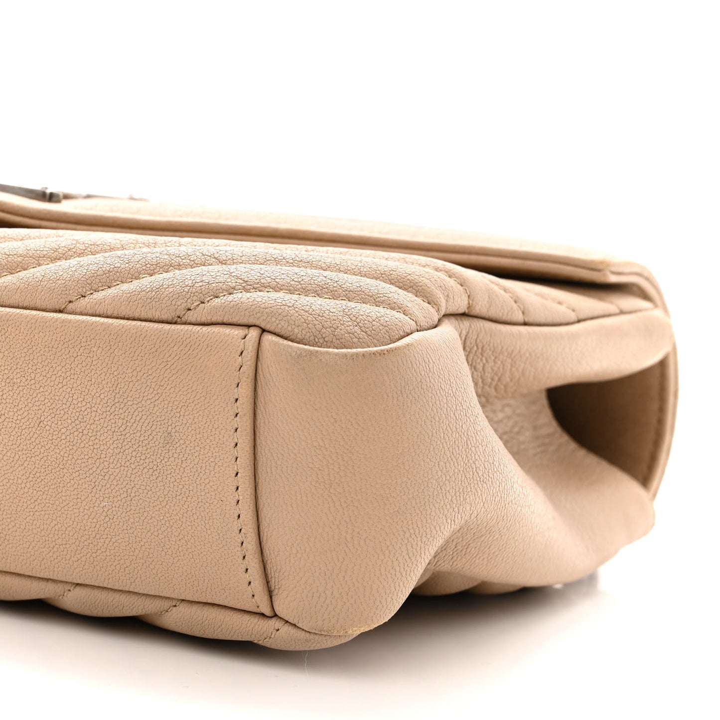 Sheepskin Matelasse Chevron Monogram Medium College Bag Dark Beige
