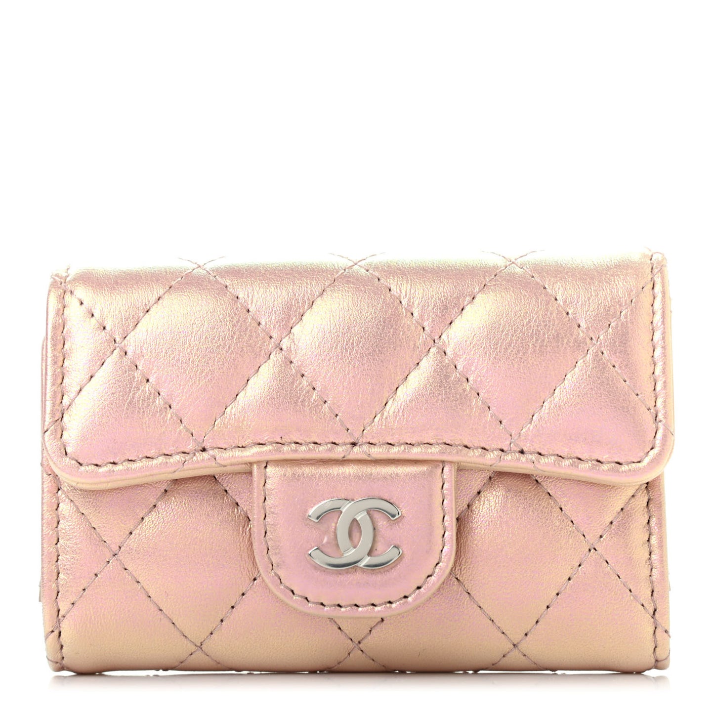 Iridescent Calfskin Quilted Classic 4 Key Holder Wallet Pink