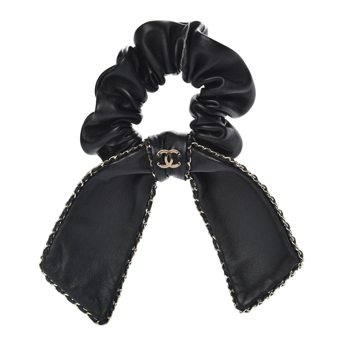 Lambskin Chain CC Hair Bow Tie Black Gold
