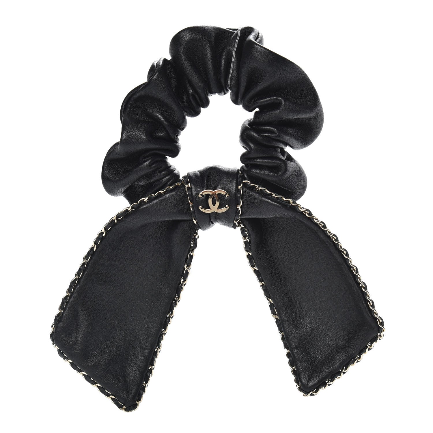 Chanel Lambskin Chain CC Hair Bow Tie Black Gold 1 of 4