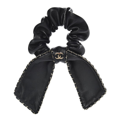 Chanel Lambskin Chain CC Hair Bow Tie Black Gold 1 of 4