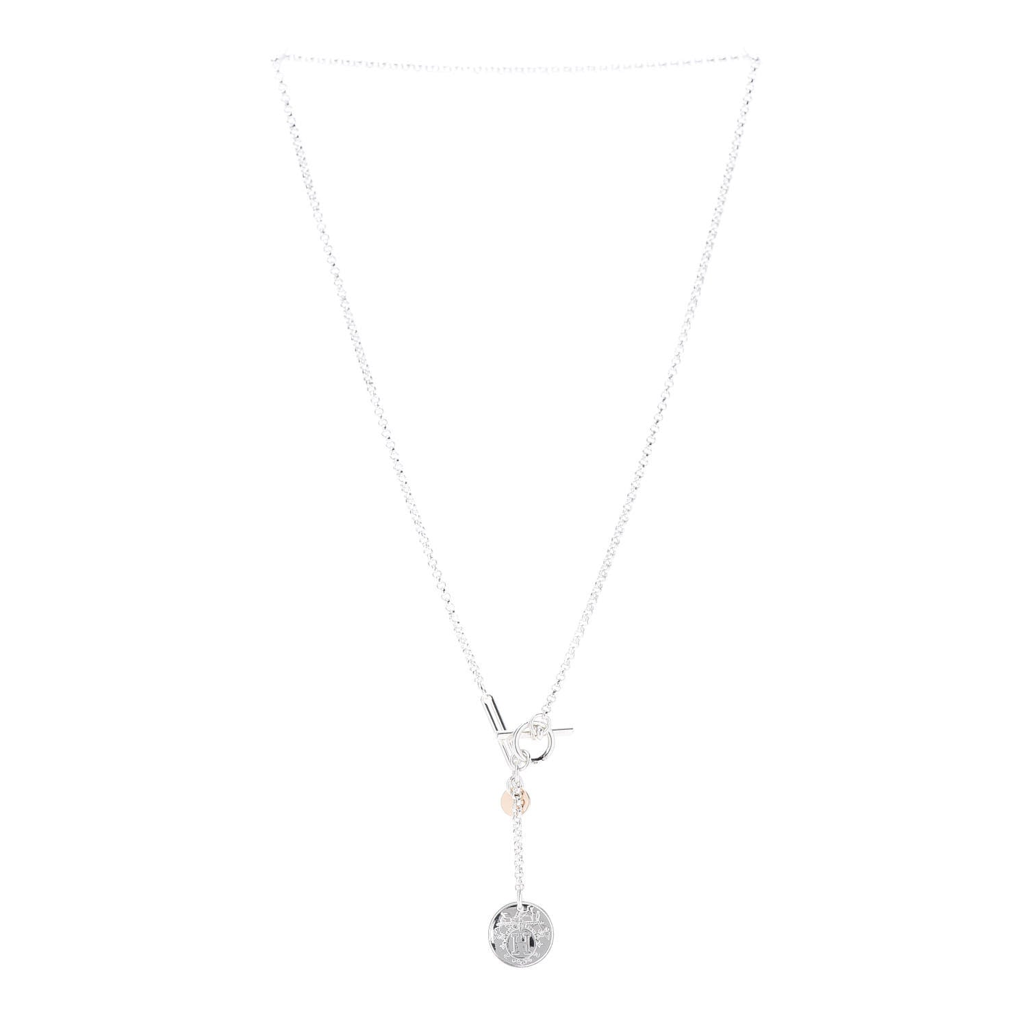 Hermes Sterling Silver 18K Rose Gold PM Ex-Libris Pendant Necklace 3 of 6