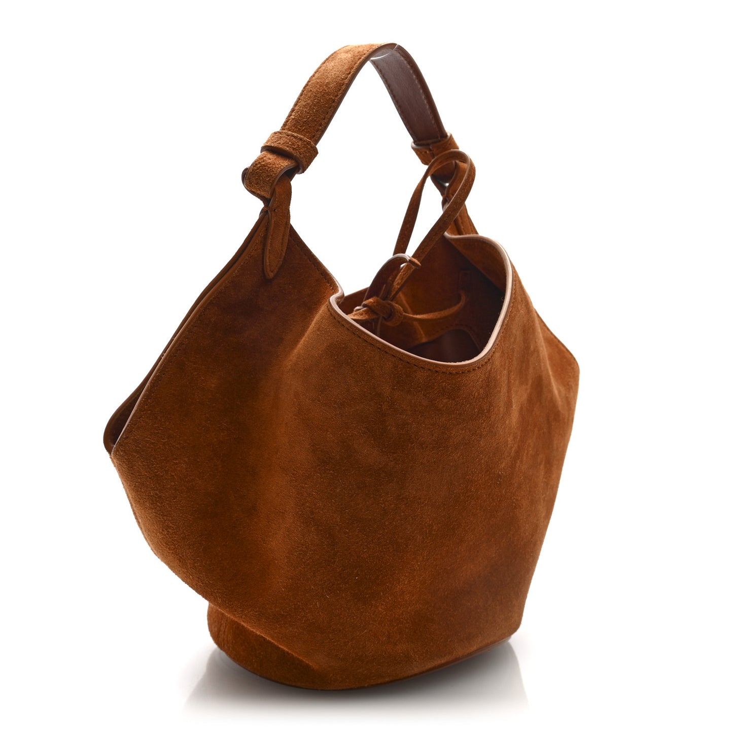 Suede Calfskin Mini Lotus Tote Caramel