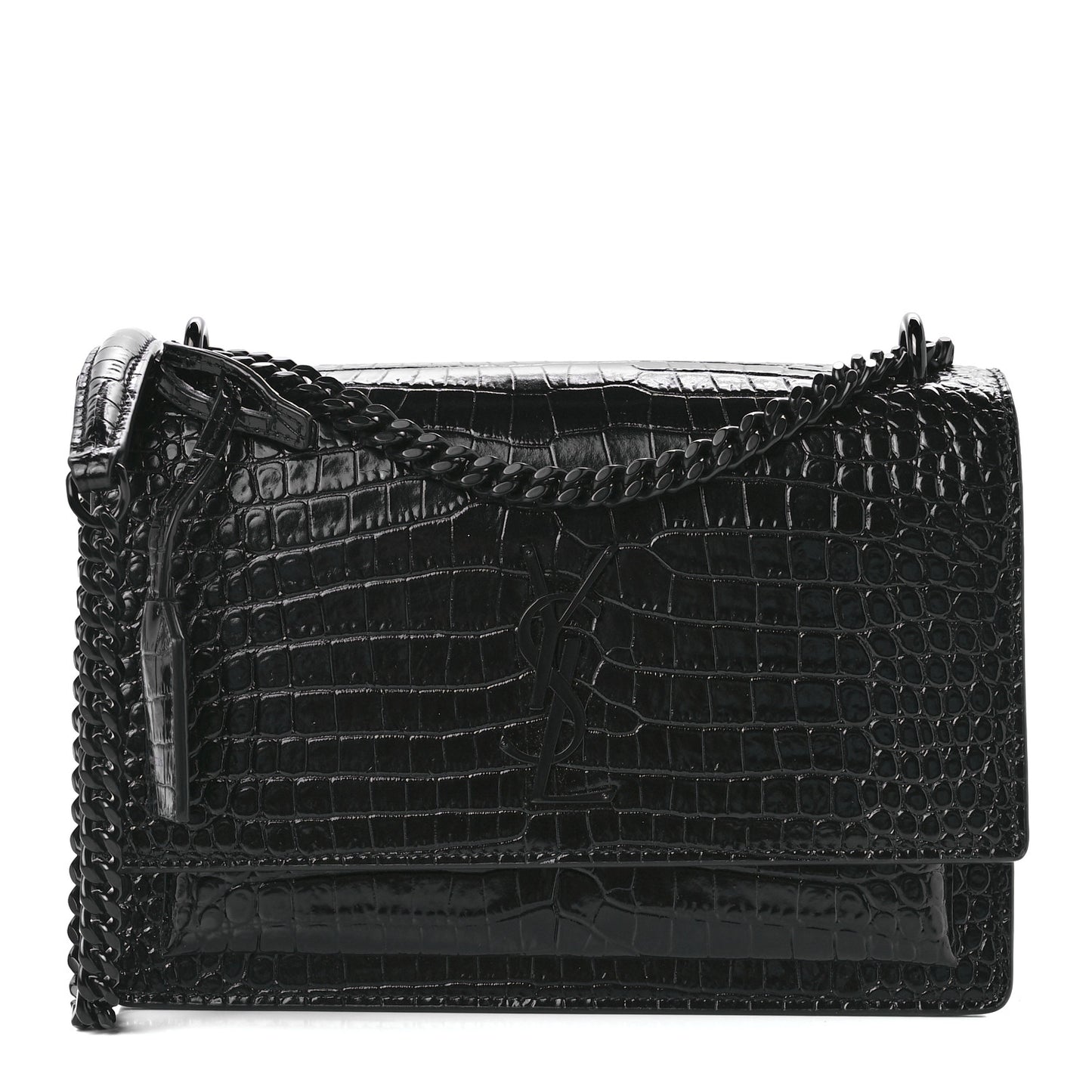 Calfskin Crocodile Embossed Medium Monochrome Monogram Sunset Black