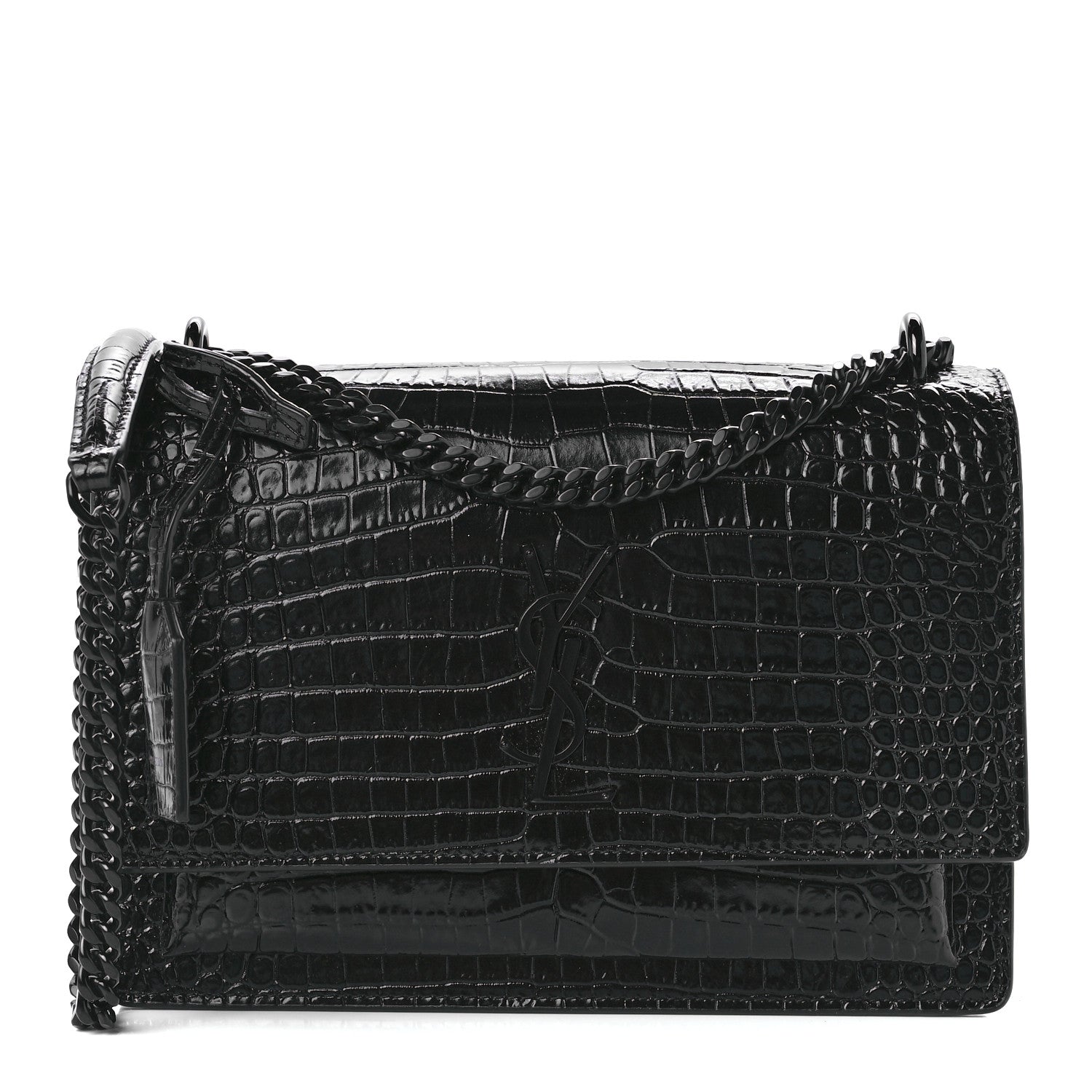Saint Laurent Calfskin Crocodile Embossed Medium Monochrome Monogram Sunset Black 1 of 9