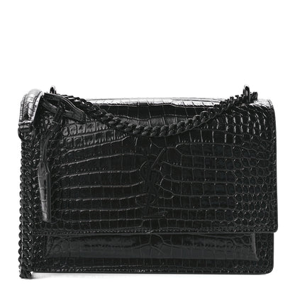 Saint Laurent Calfskin Crocodile Embossed Medium Monochrome Monogram Sunset Black 1 of 9