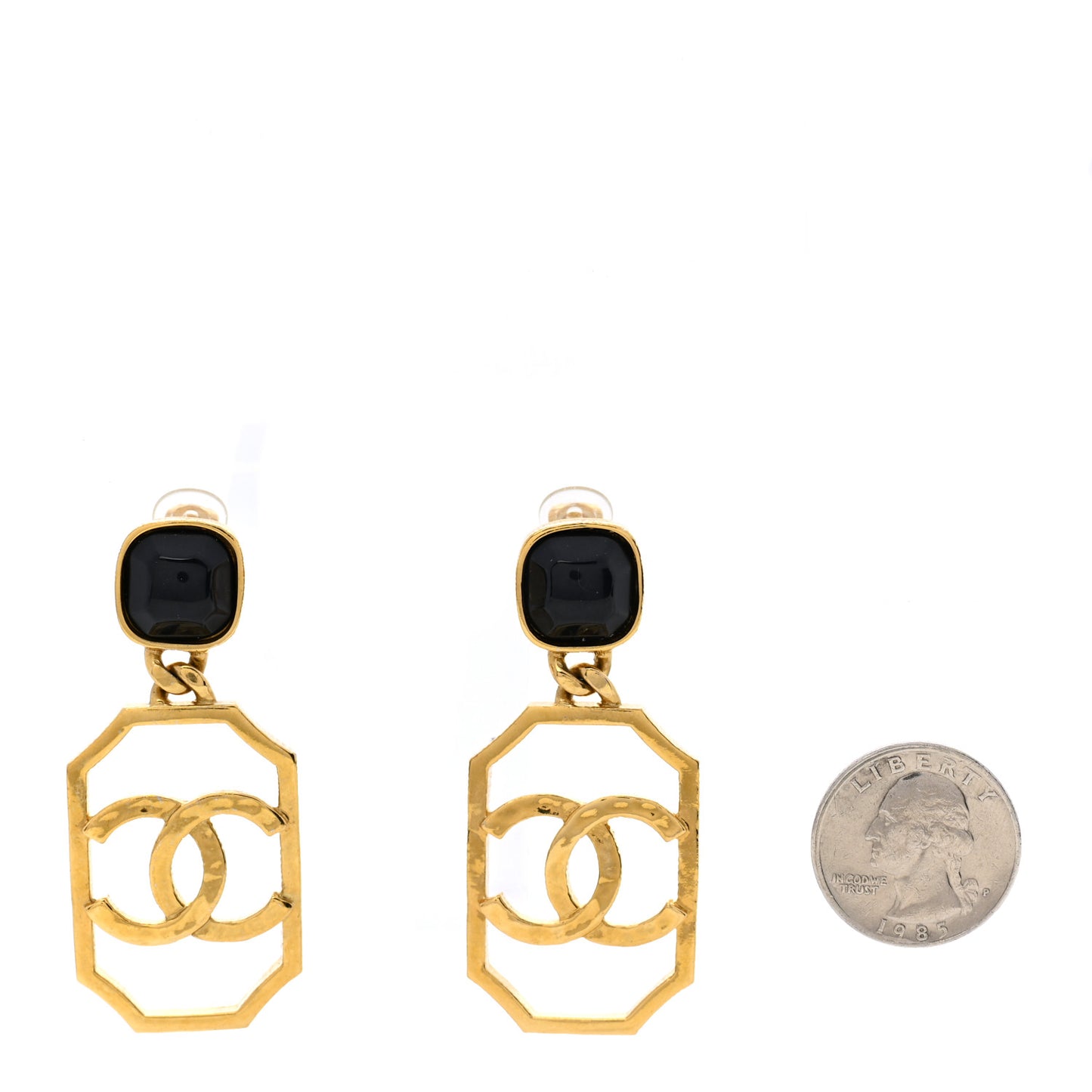 Metal CC Drop Earrings Black Gold