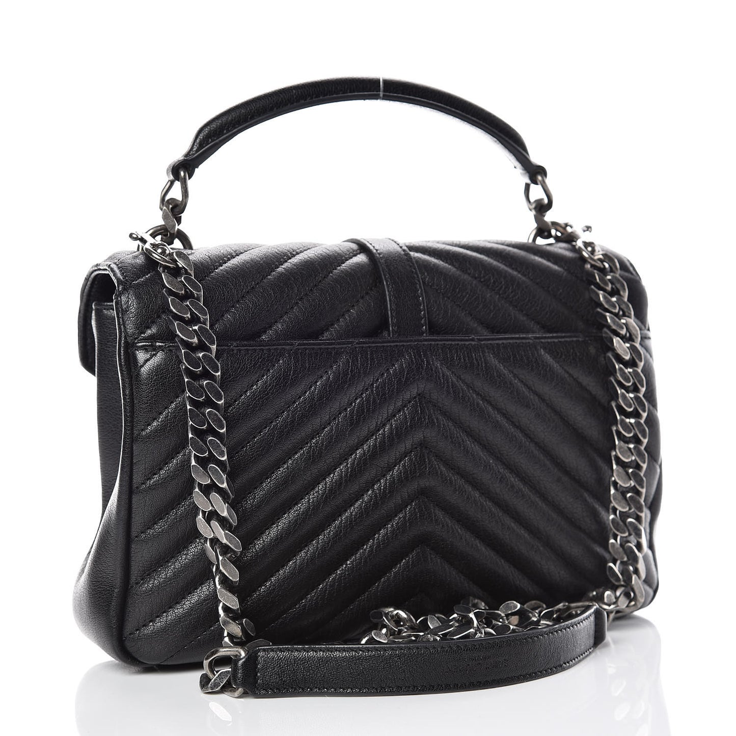 Sheepskin Matelasse Chevron Monogram Medium College Bag Black