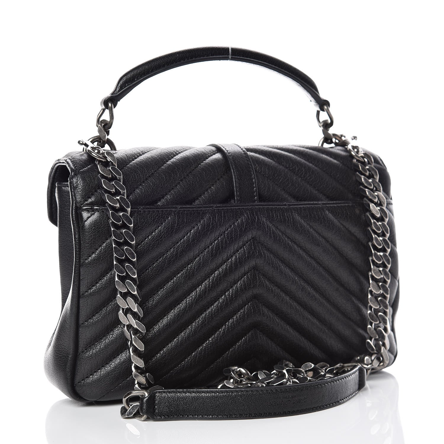 Saint Laurent Sheepskin Matelasse Chevron Monogram Medium College Bag Black 6 of 16