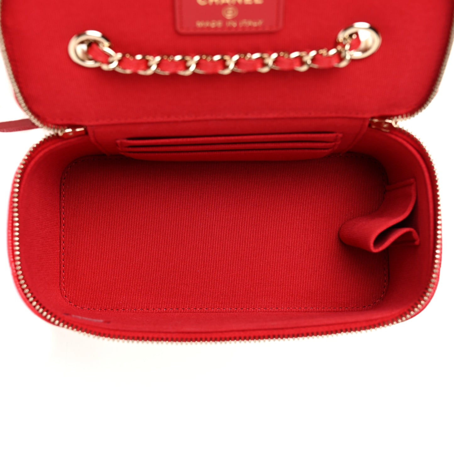 Caviar Quilted Small Vanity Case With Chain Red