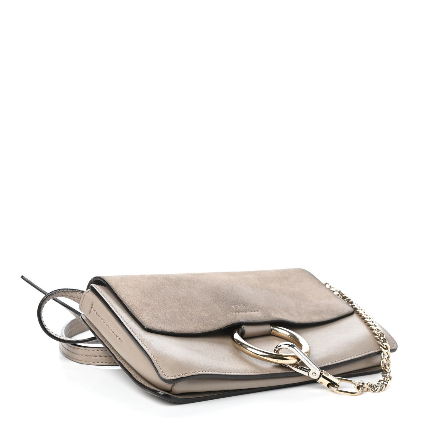 Suede Calfskin Small Faye Shoulder Bag Motty Grey