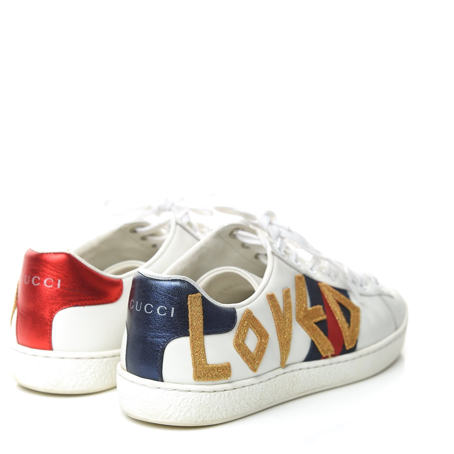 Gucci Calfskin Web LOVED Embroidered Womens Ace Sneakers 36 White 5 of 13