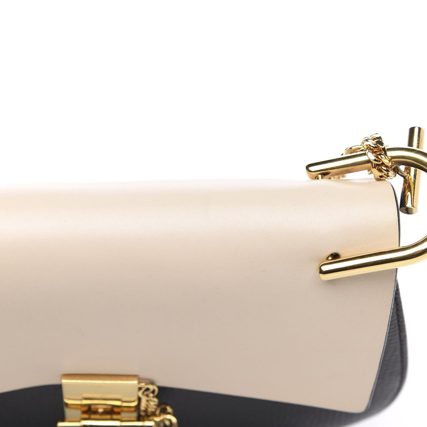Grained Calfskin Lambskin Bi-Color Drew Shoulder Bag Black Powder Beige