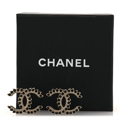Chanel Strass Crystal Dazzling Wheat CC Earrings Black Gold 5 of 5