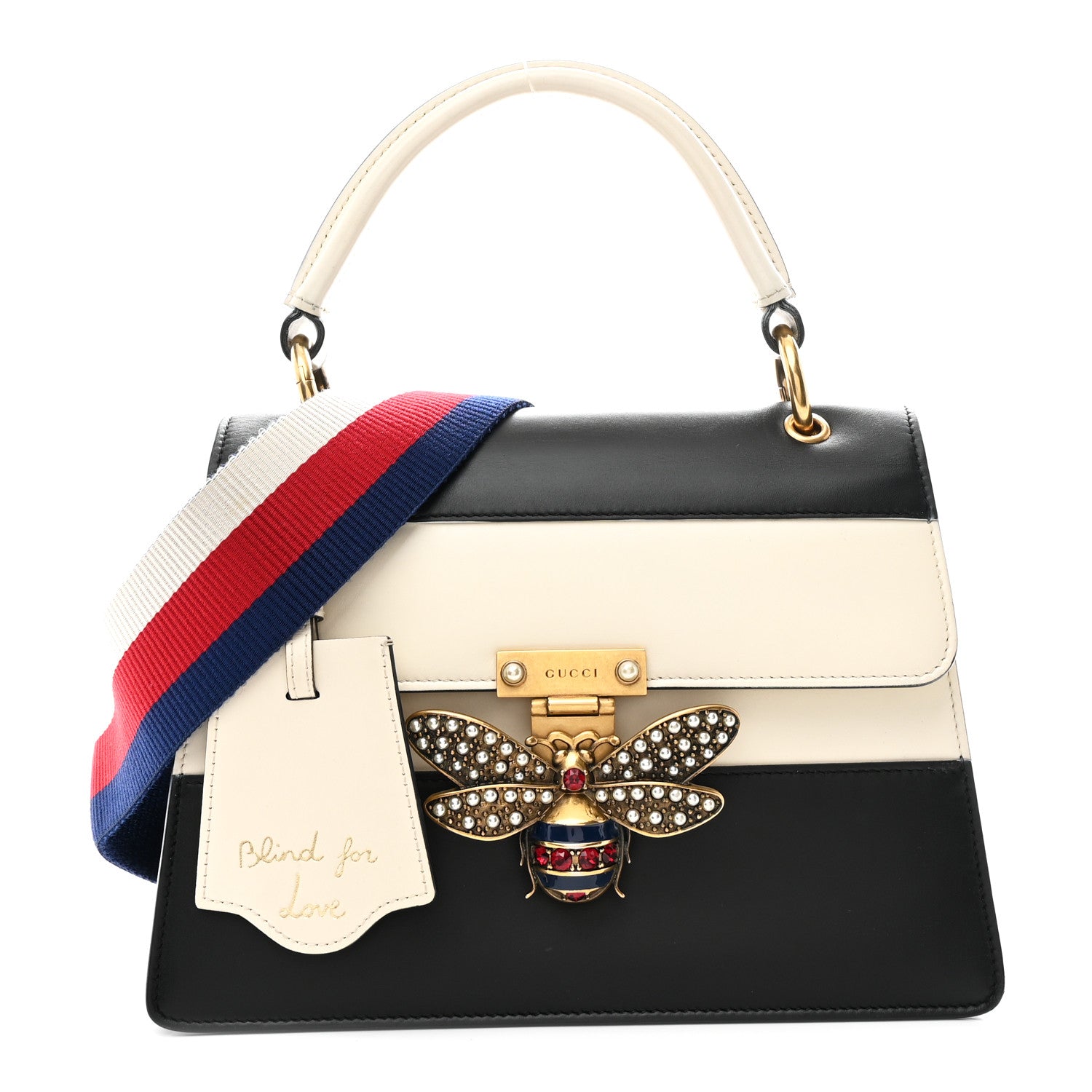 Gucci Calfskin Sylvie Web Small Queen Margaret Top Handle Bag Black White 1 of 10