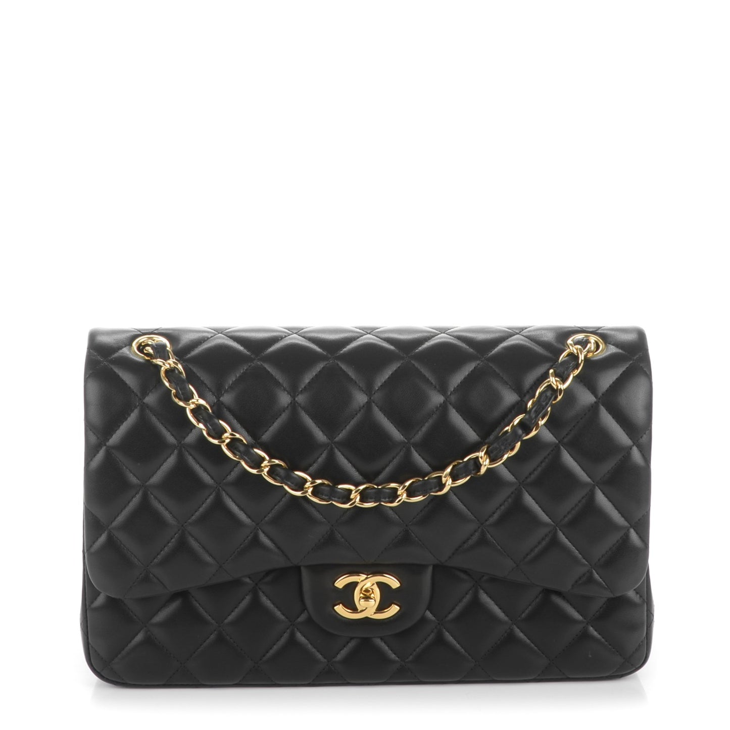 Lambskin Quilted Jumbo Double Flap Black