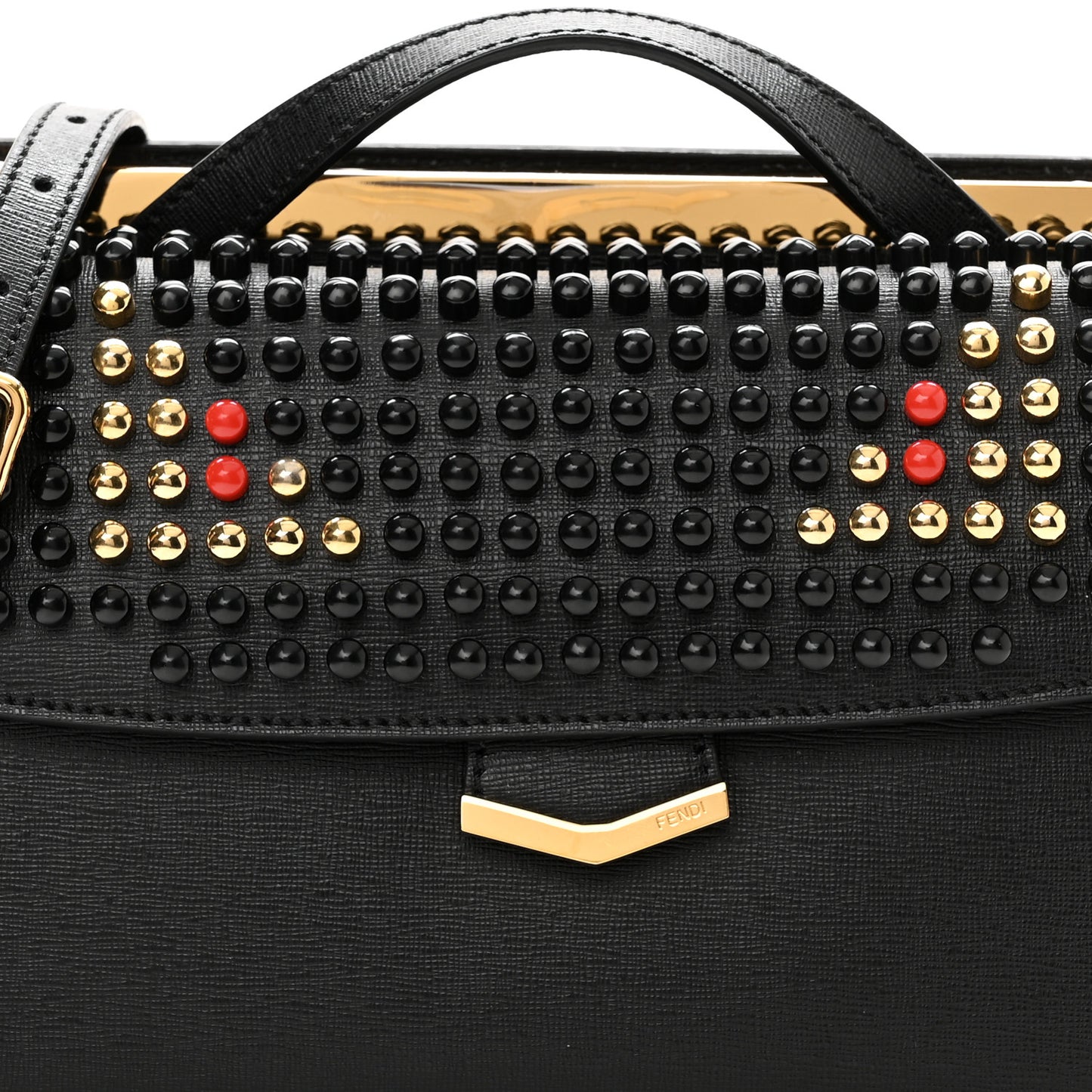Vitello Elite Studded Monster Mini Demi Jour Shoulder Bag Black