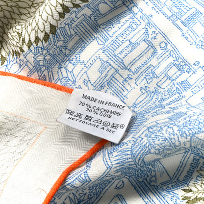 Hermes Cashmere Silk Retour a la Nature Shawl 140 Bleu Ciel Rose Cyclamen Orange 2 of 5