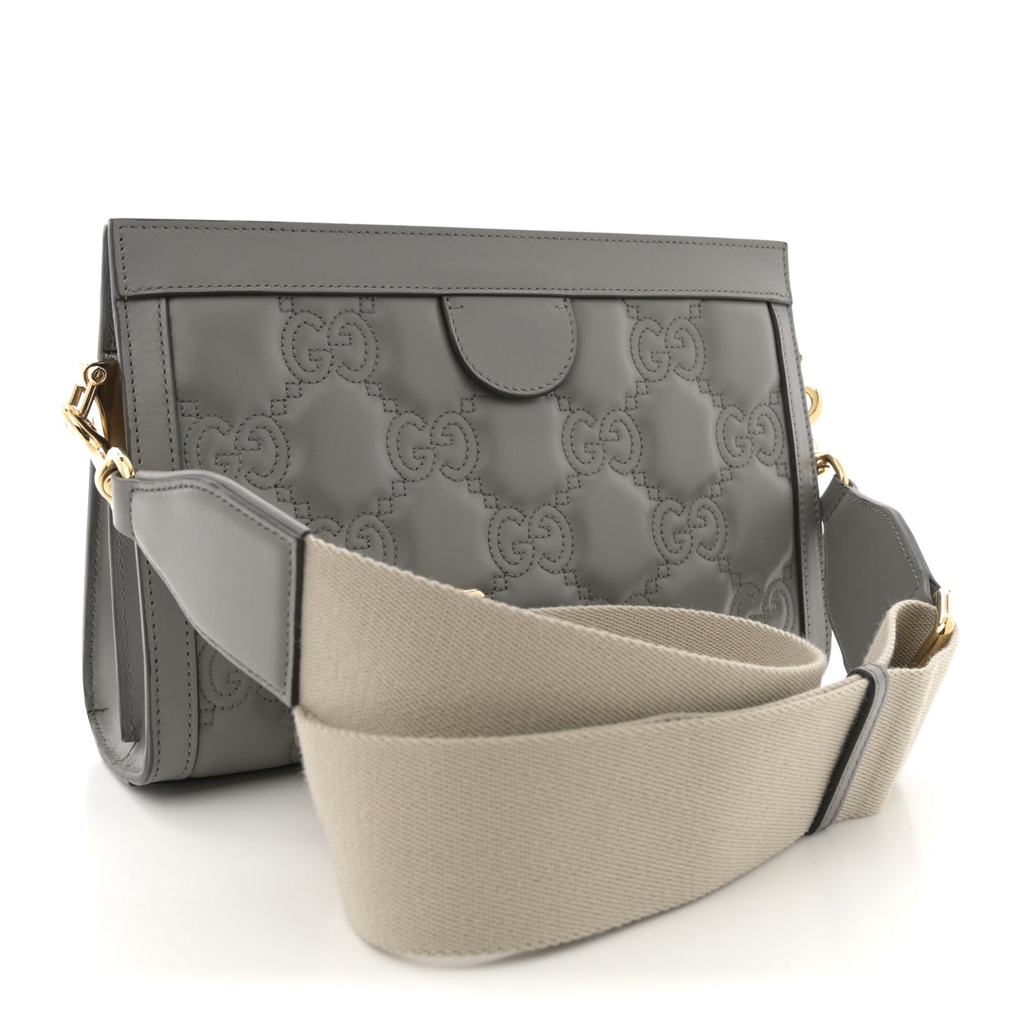 Calfskin GG Matelasse Small Slim Chain Shoulder Bag Dusty Grey Natural