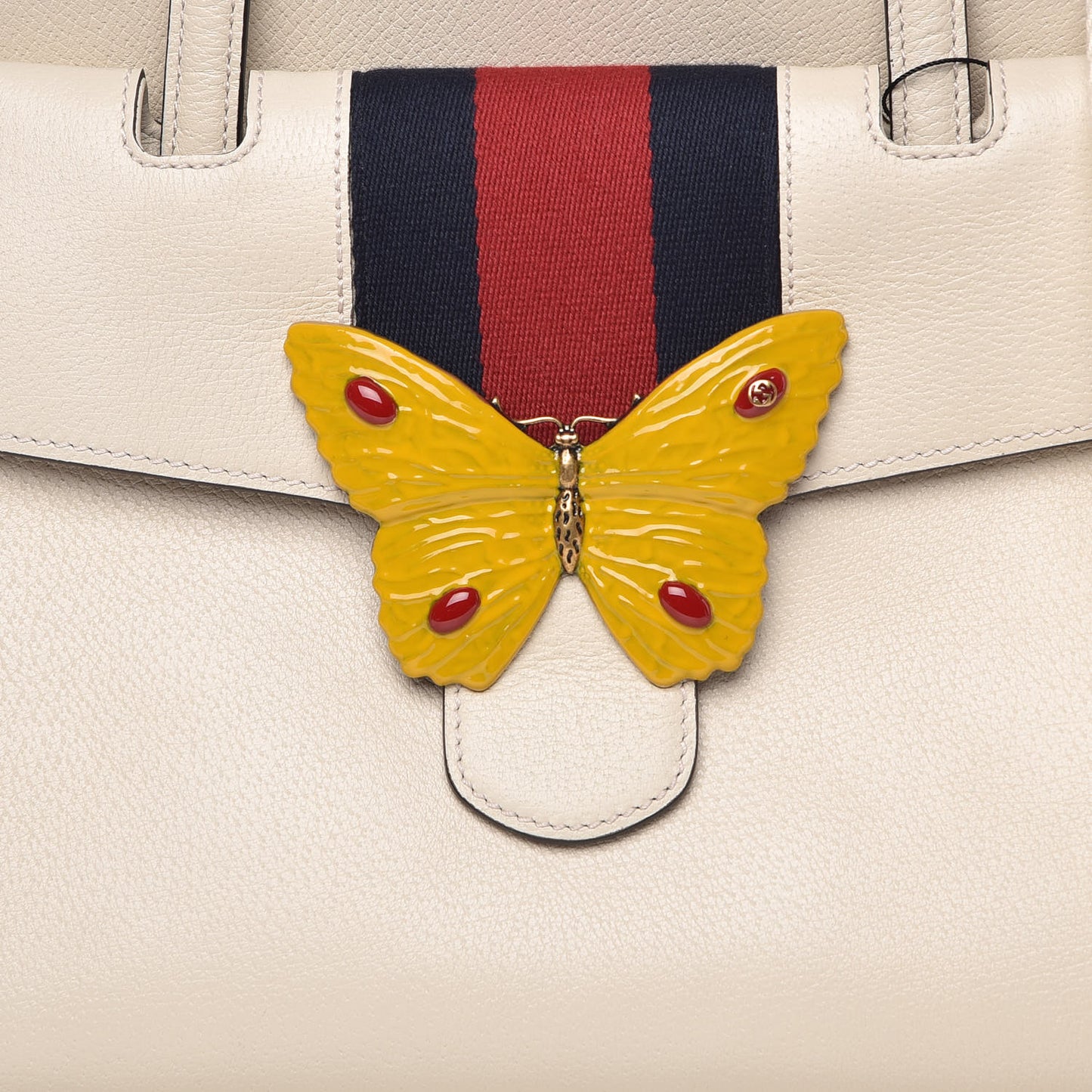 Grained Calfskin Web Stripe Butterfly Medium Totem Top Handle Bag White
