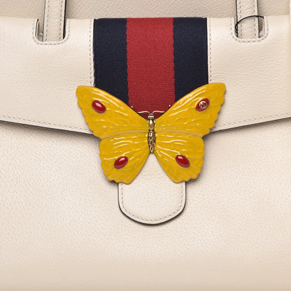 Gucci Grained Calfskin Web Stripe Butterfly Medium Totem Top Handle Bag White 8 of 10