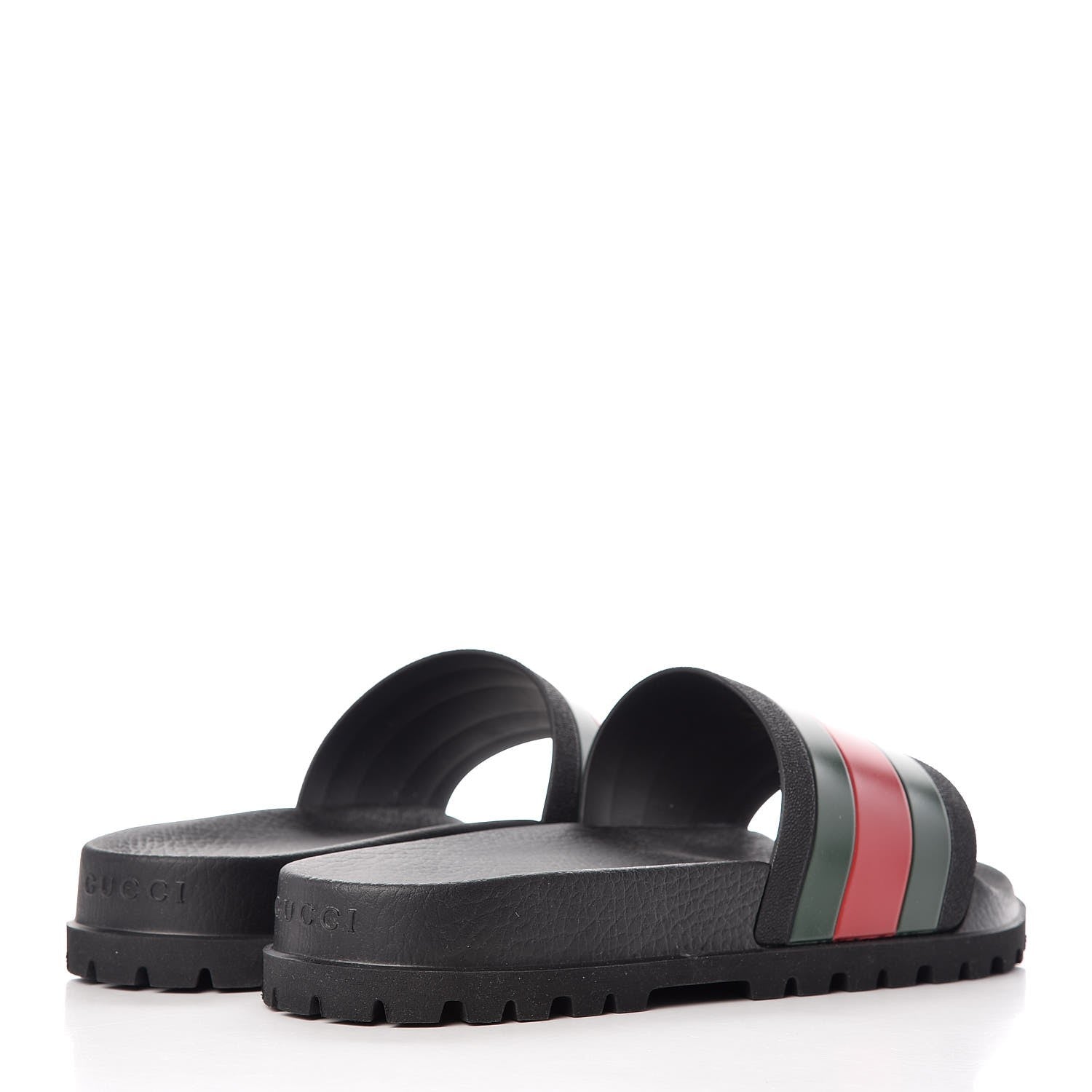 Gucci Rubber Web Mens Lug Sole Slide Sandals 11 Black Green Red 4 of 8