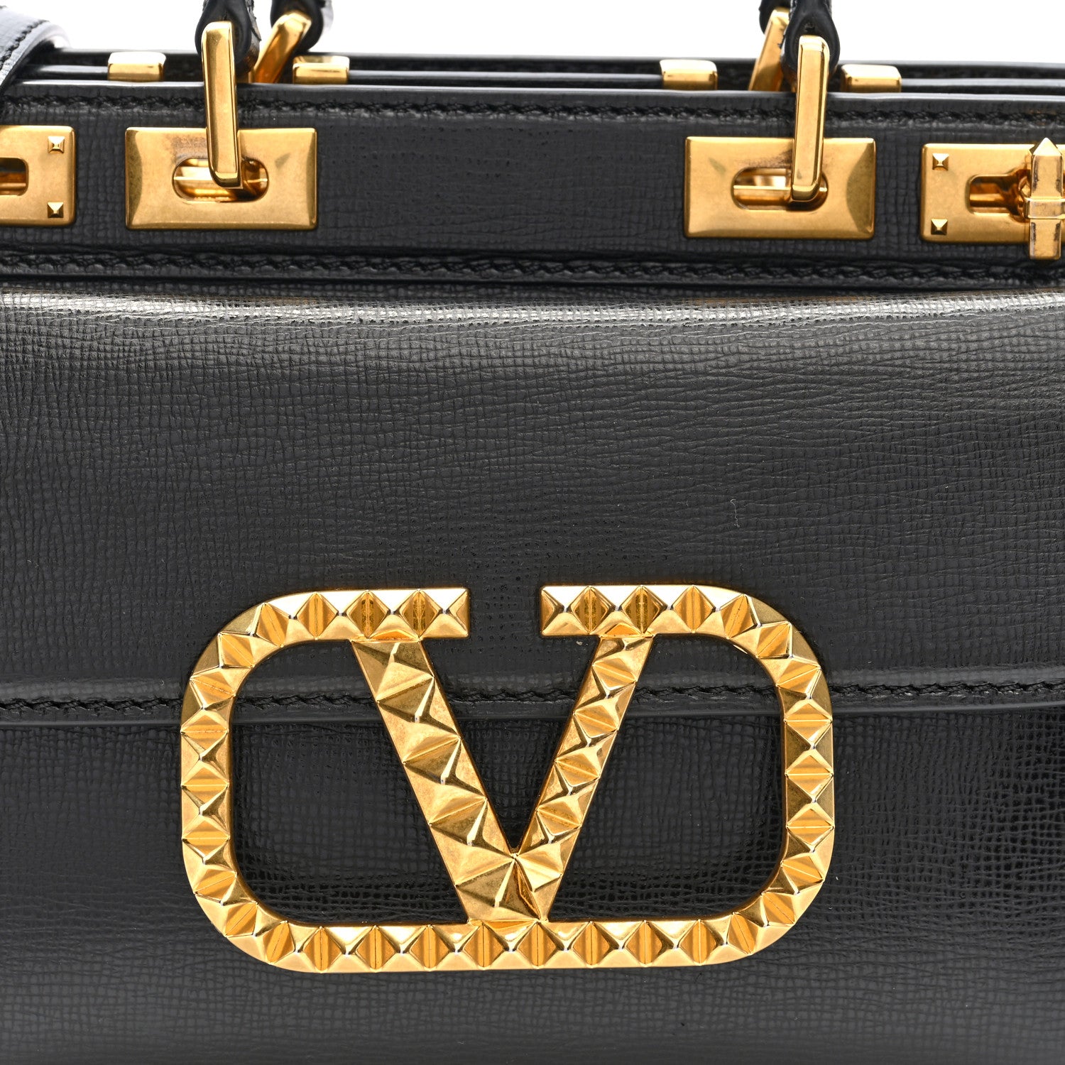 Valentino Garavani Grainy Calfskin Rockstud Alcove Top-Handle Bag Black 7 of 9