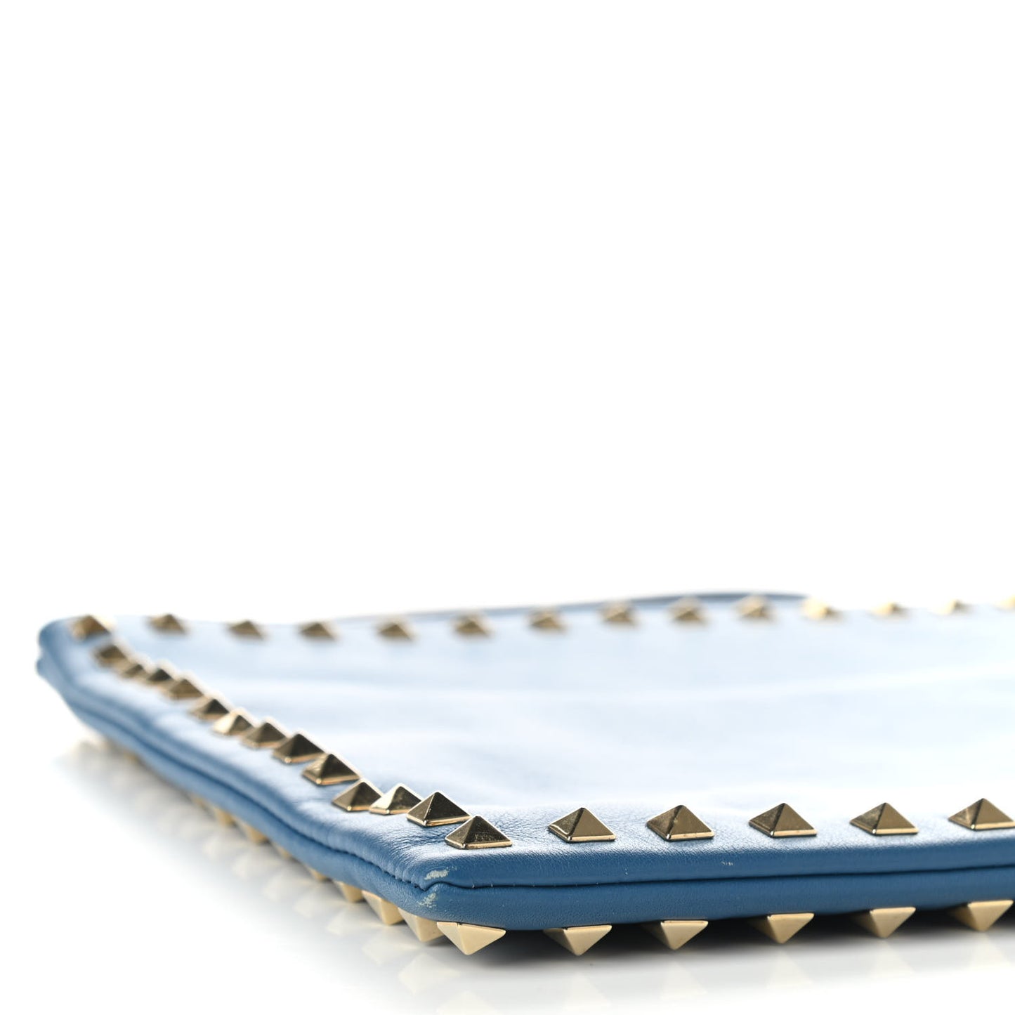 Vitello Large Rockstud Zip Wristlet Pouch Blu Delft