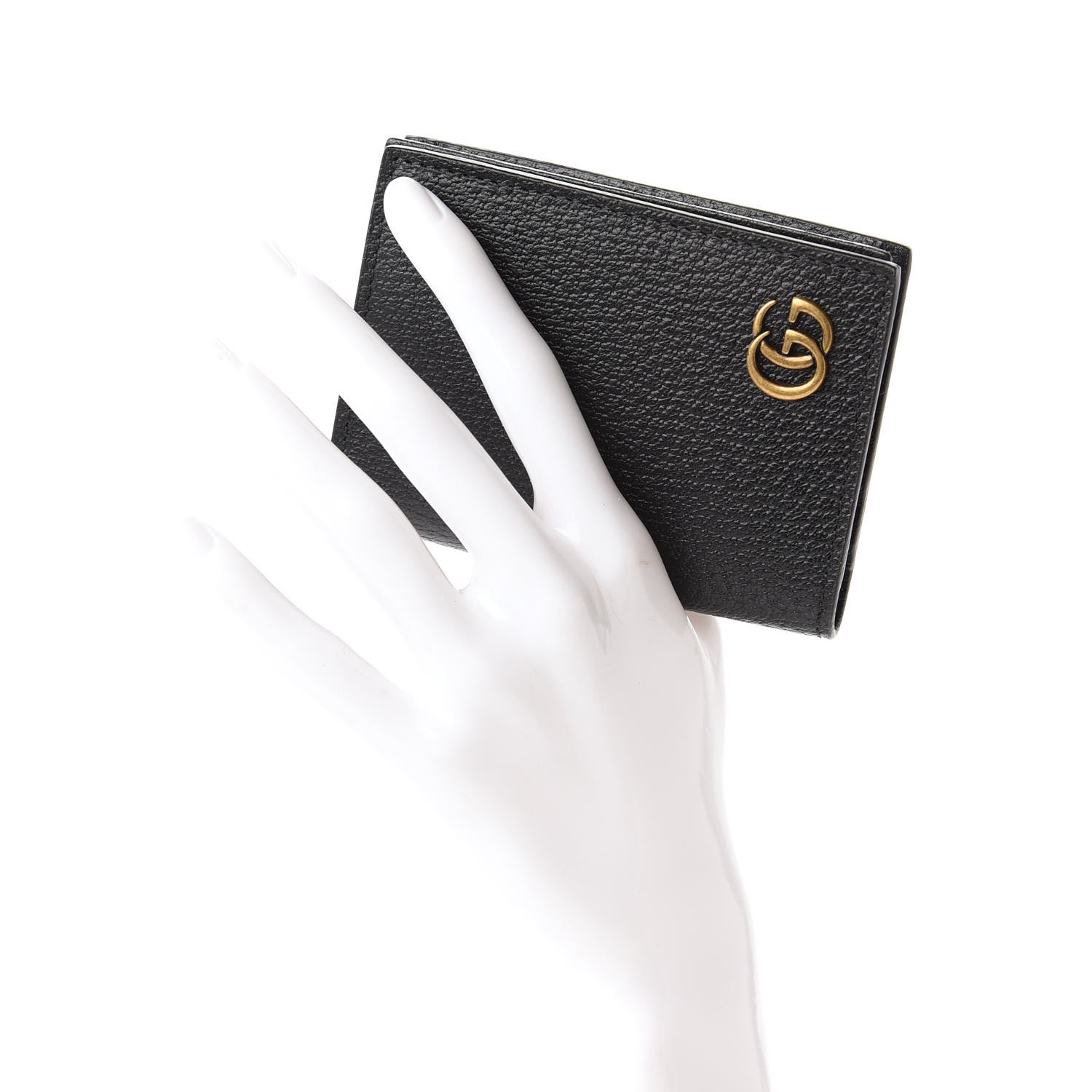 Gucci Calfskin Boar Effect GG Marmont Card Case Black 2 of 11