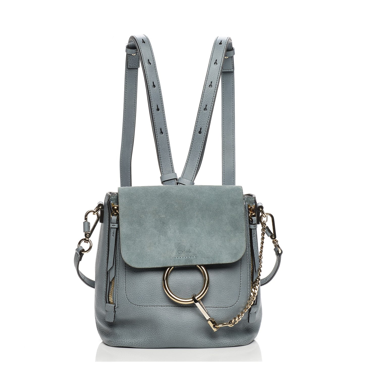 Suede Calfskin Small Faye Backpack Cloudy Blue