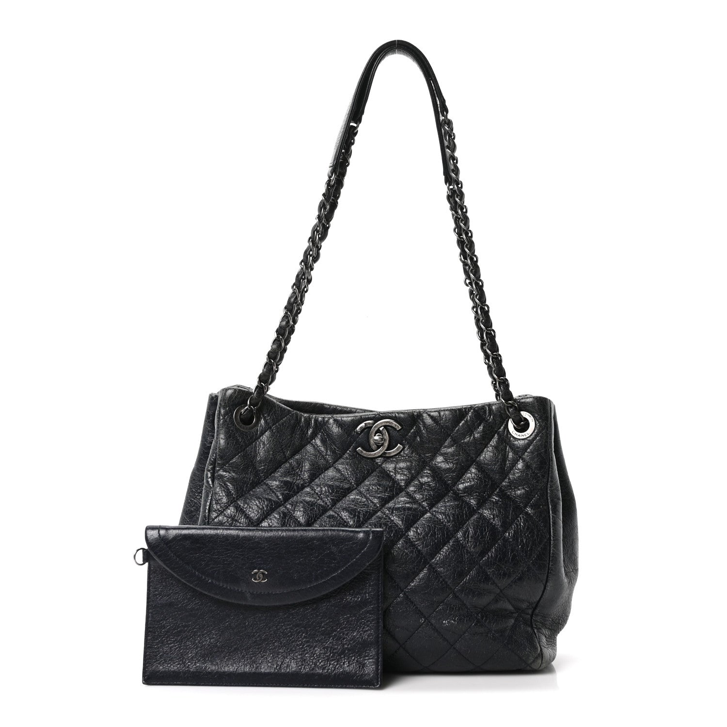 Chanel Glazed Calfskin Quilted Tote Navy 3 of 11