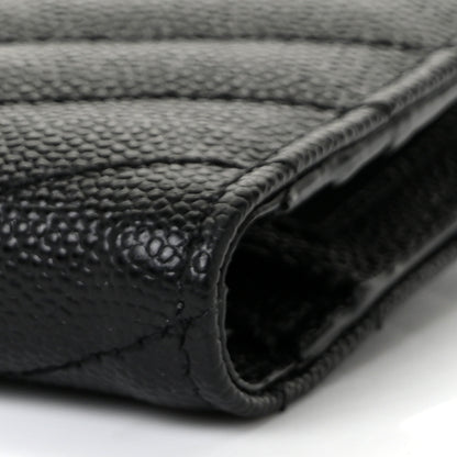 Saint Laurent Grain De Poudre Matelasse Chevron Monogram Zipped Card Case Black 8 of 9