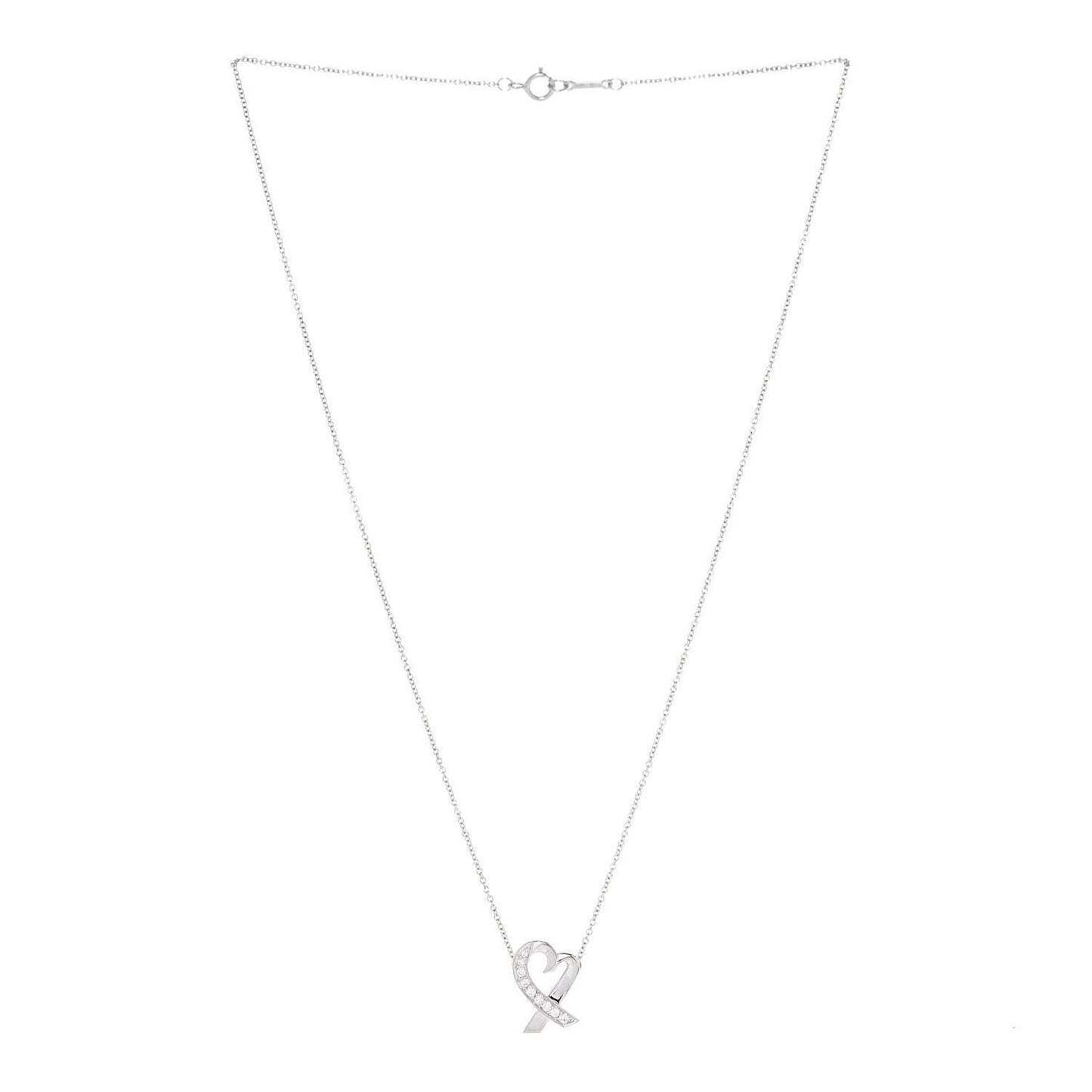 18K White Gold Diamond Small Paloma Picasso Loving Heart Necklace