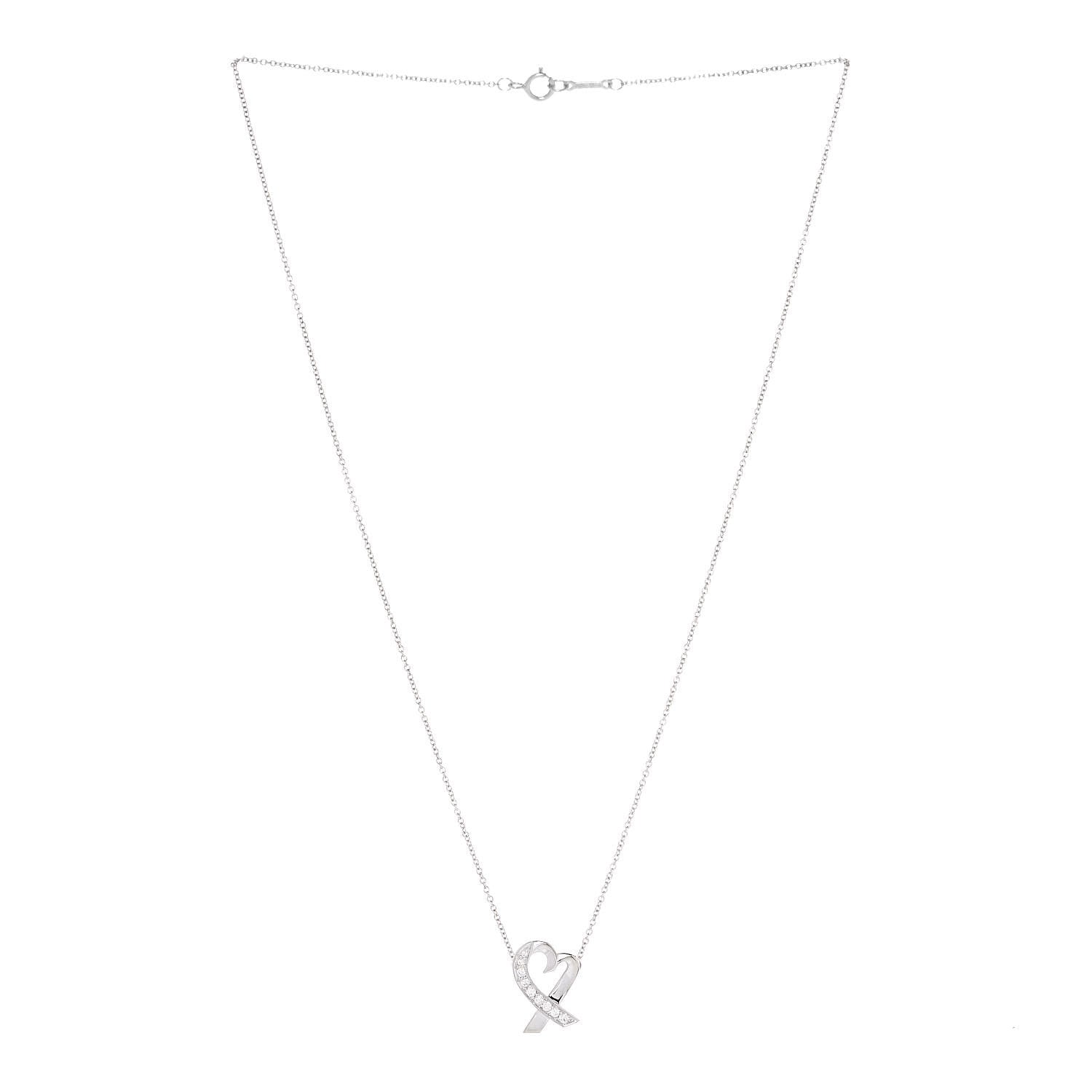 Tiffany 18K White Gold Diamond Small Paloma Picasso Loving Heart Necklace 2 of 5