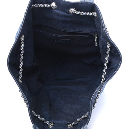 Chanel Denim Medallion Quilted Drawstring Bag Blue 5 of 10