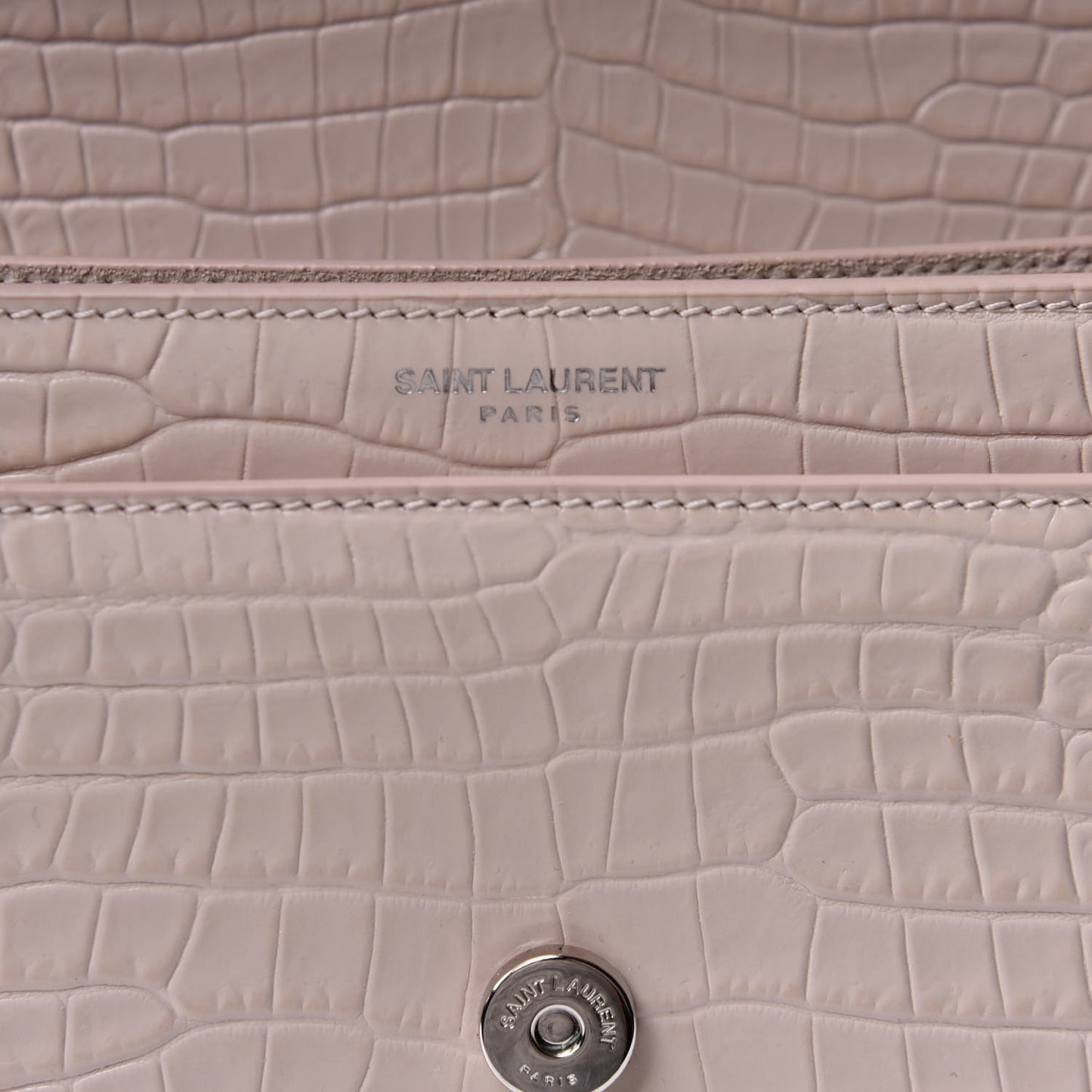 Calfskin Crocodile Embossed Medium Monogram Sunset Washed Light Pink
