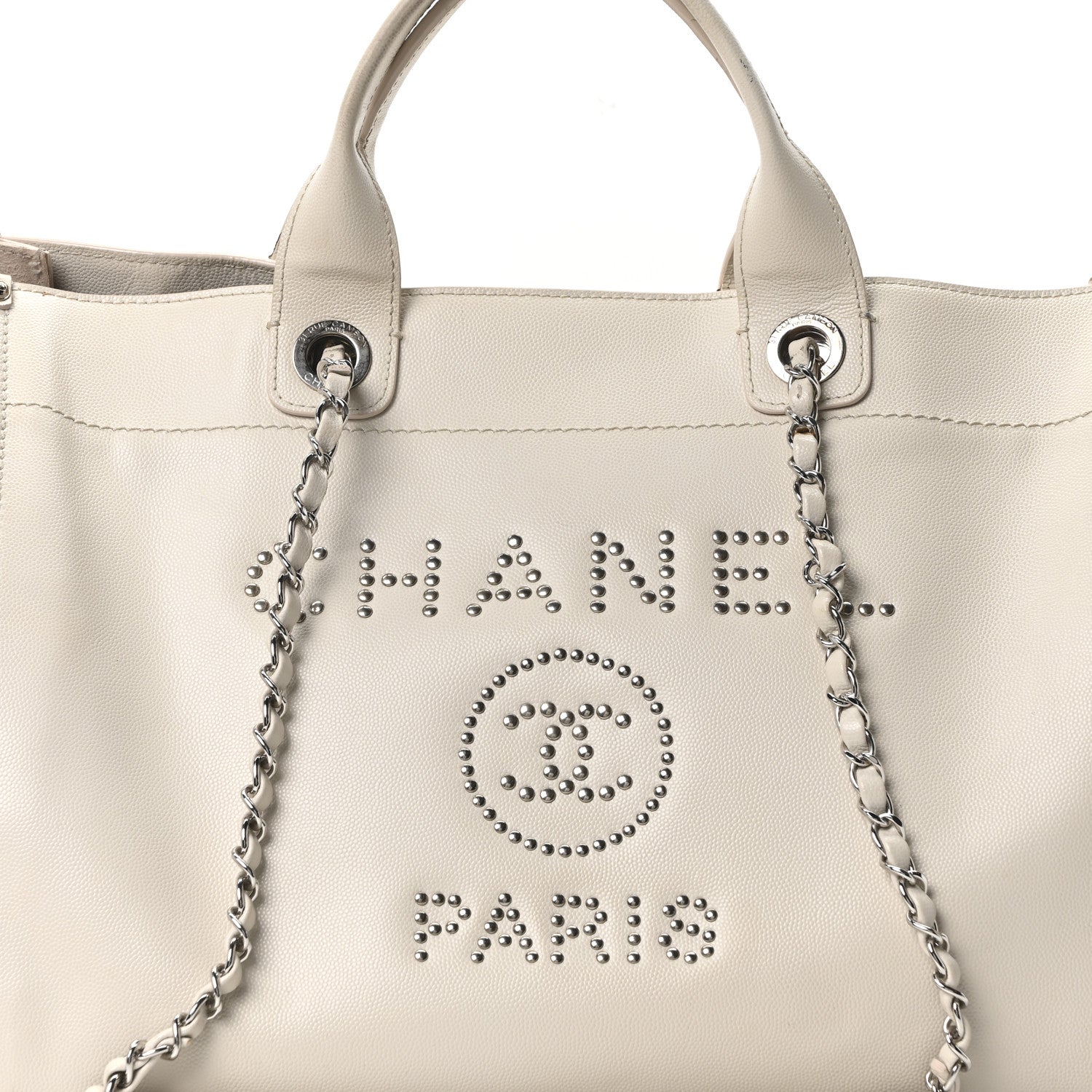 Chanel Caviar Medium Studded Deauville Tote Ivory 7 of 10