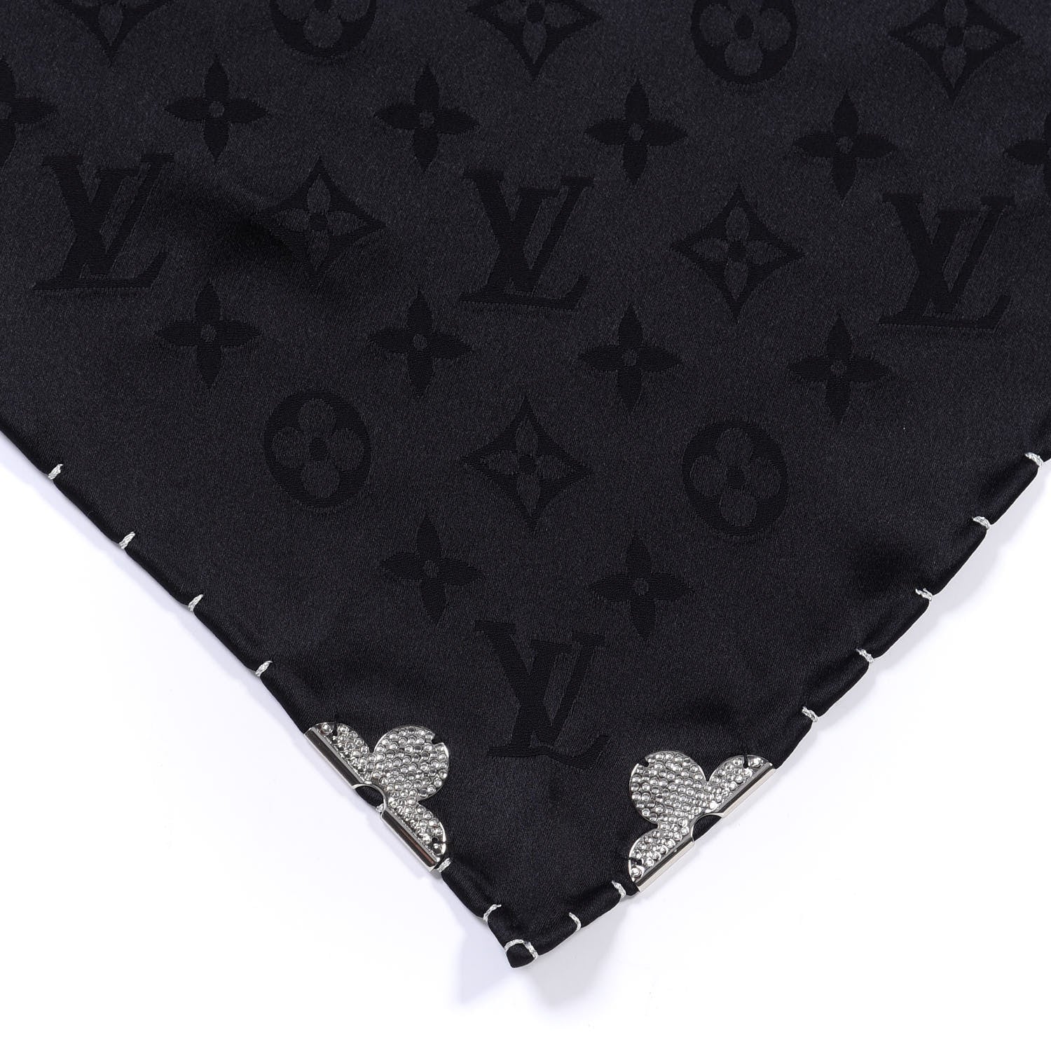 Louis Vuitton Silk Strass Monogram Flower Crown Triangle Scarf Black 5 of 7