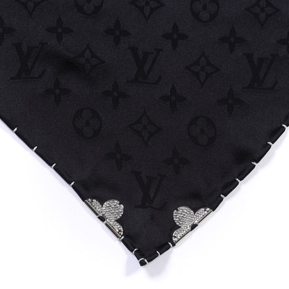 Louis Vuitton Silk Strass Monogram Flower Crown Triangle Scarf Black 5 of 7