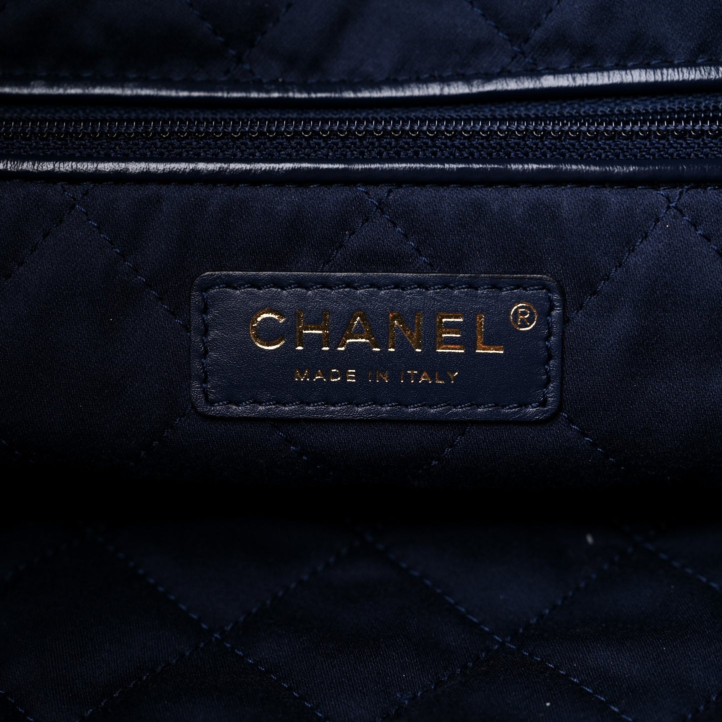 Shiny Calfskin Quilted Chanel 22 Navy Blue