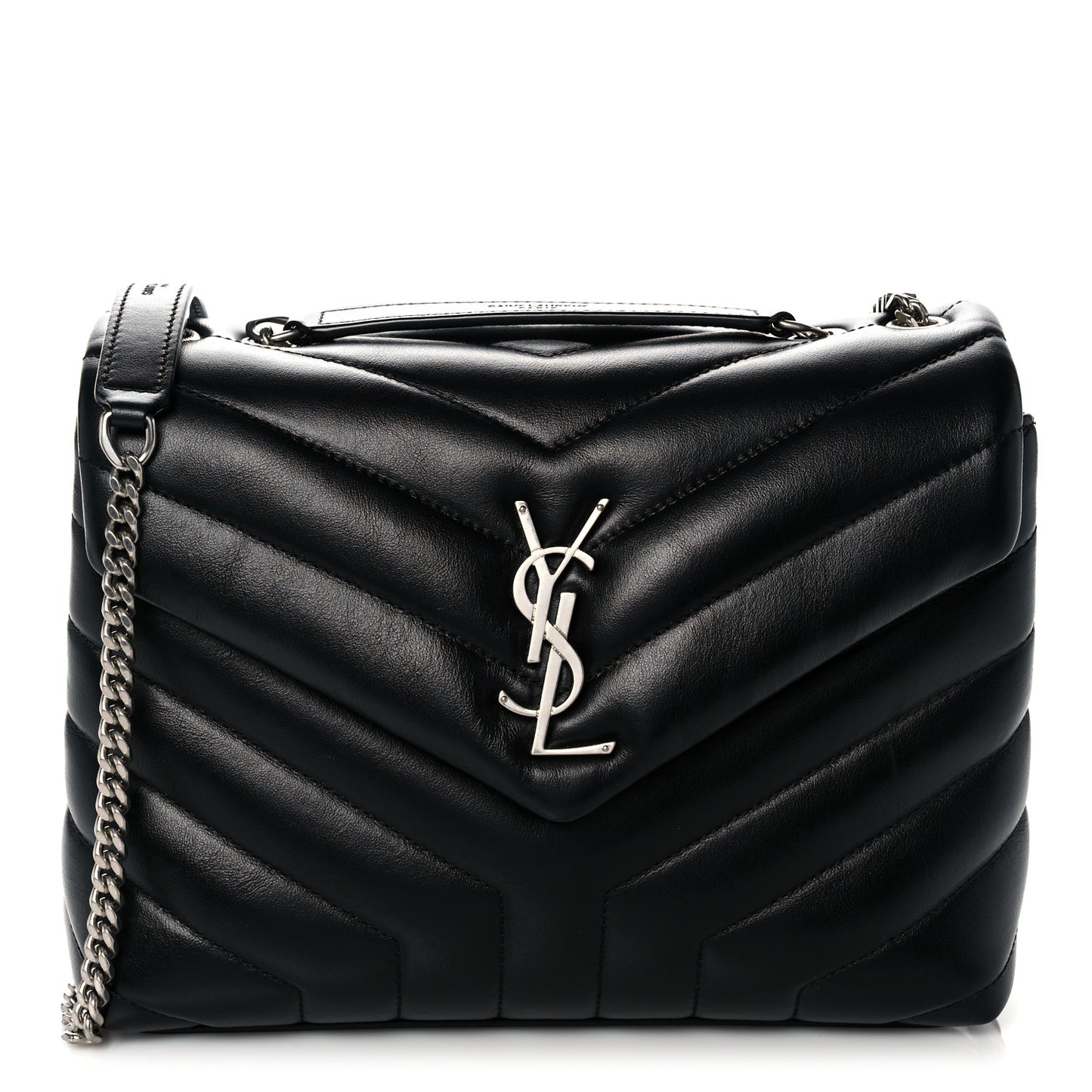 Calfskin Y Quilted Monogram Small Loulou Chain Satchel Black