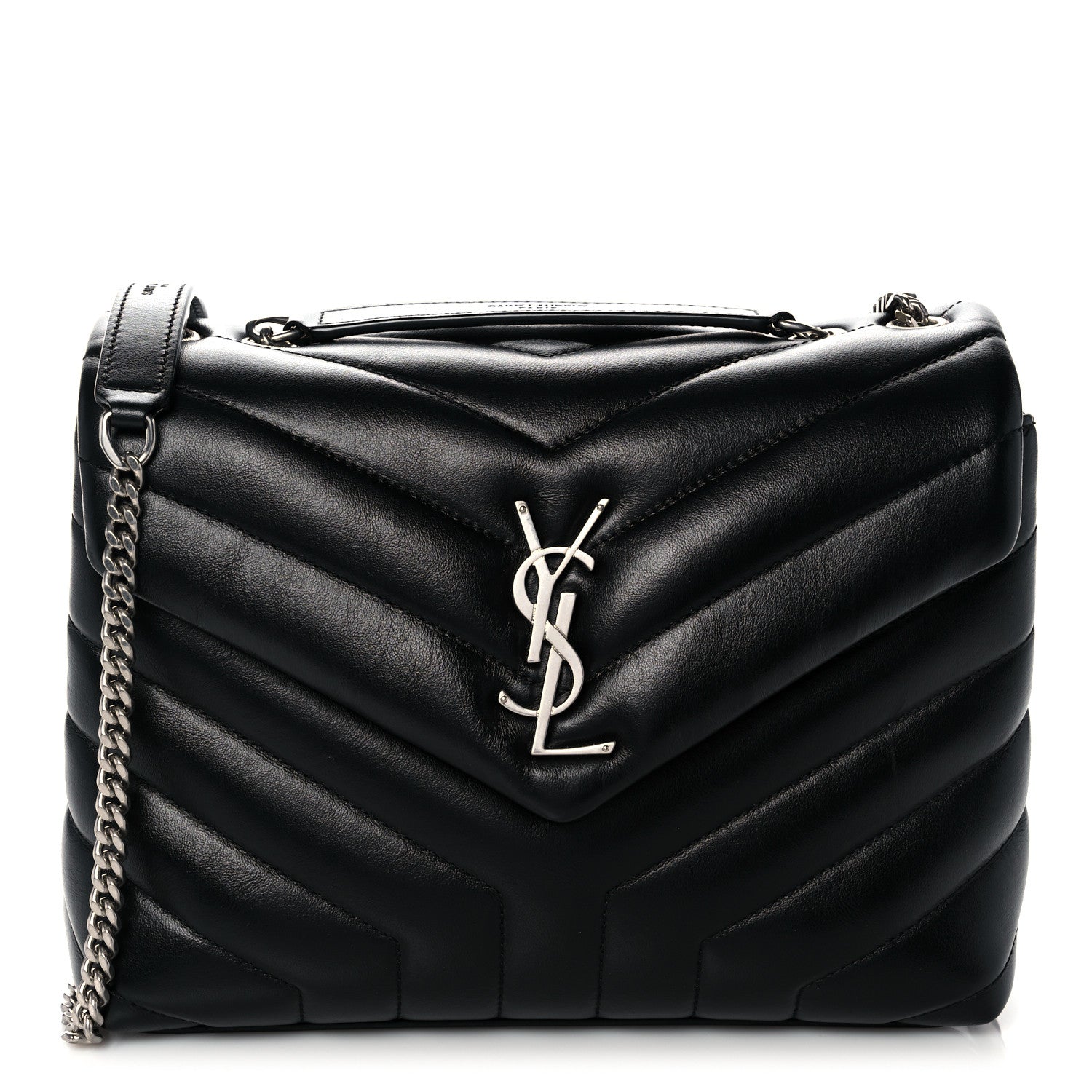 Saint Laurent Calfskin Y Quilted Monogram Small Loulou Chain Satchel Black 1 of 12